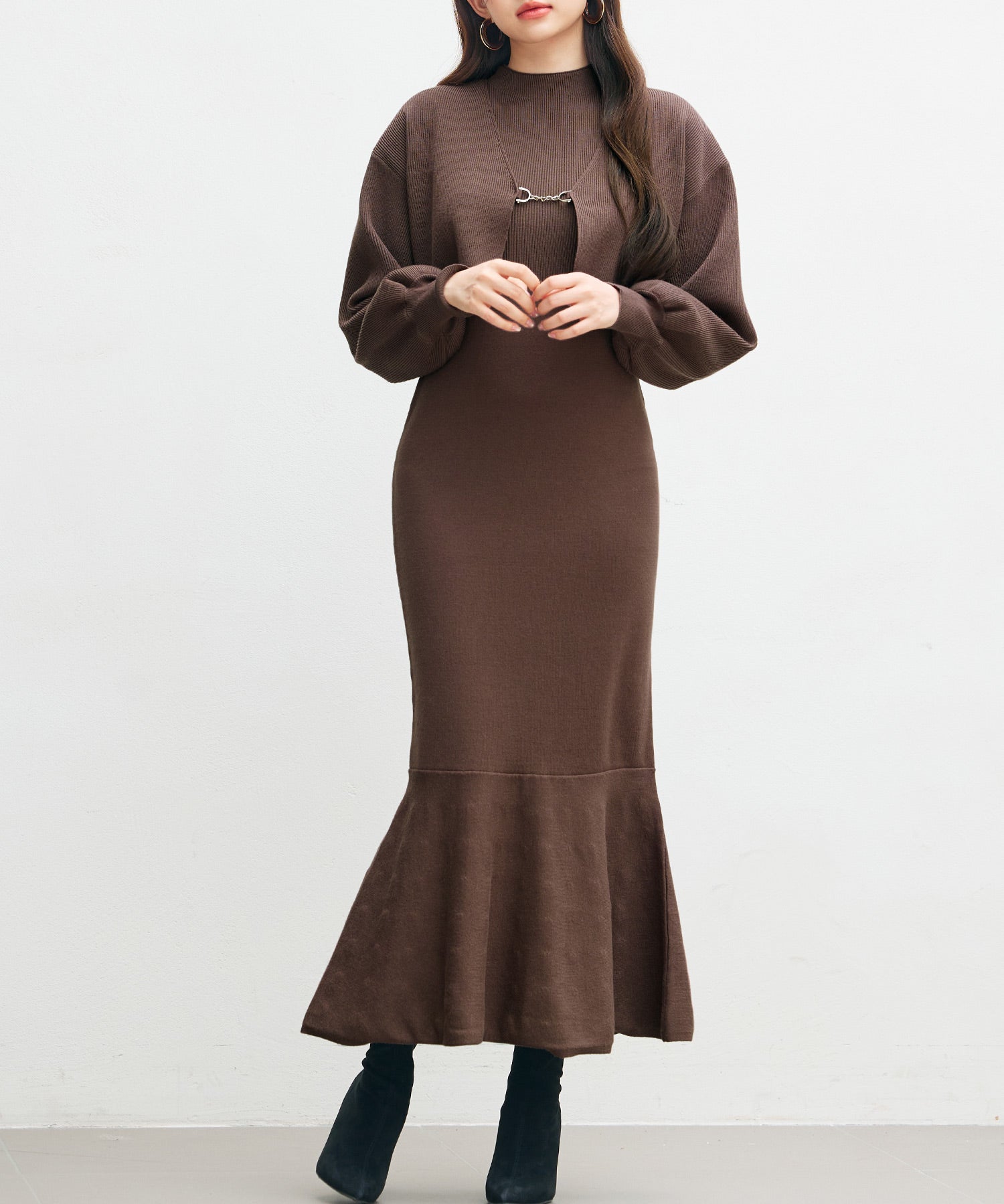 アンサンブル・マーメイドニットワンピースsdp8074 ブラウン