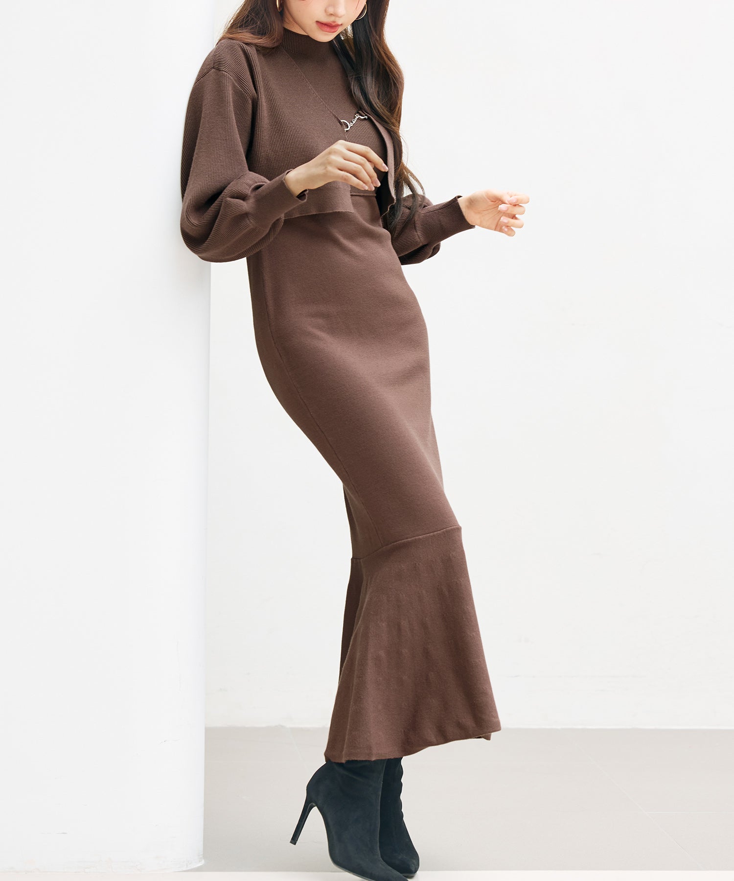 アンサンブル・マーメイドニットワンピースsdp8074 ブラウン