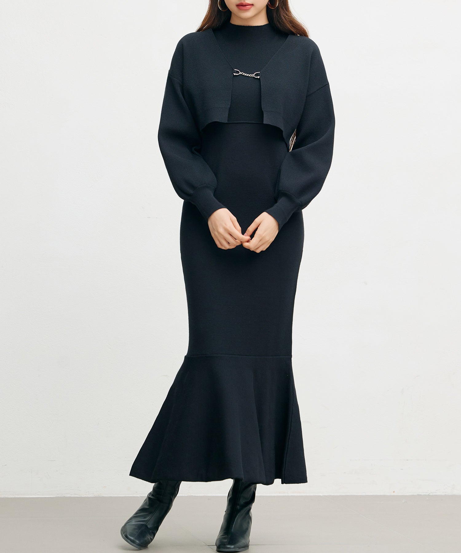 アンサンブル・マーメイドニットワンピースsdp8074 ブラック