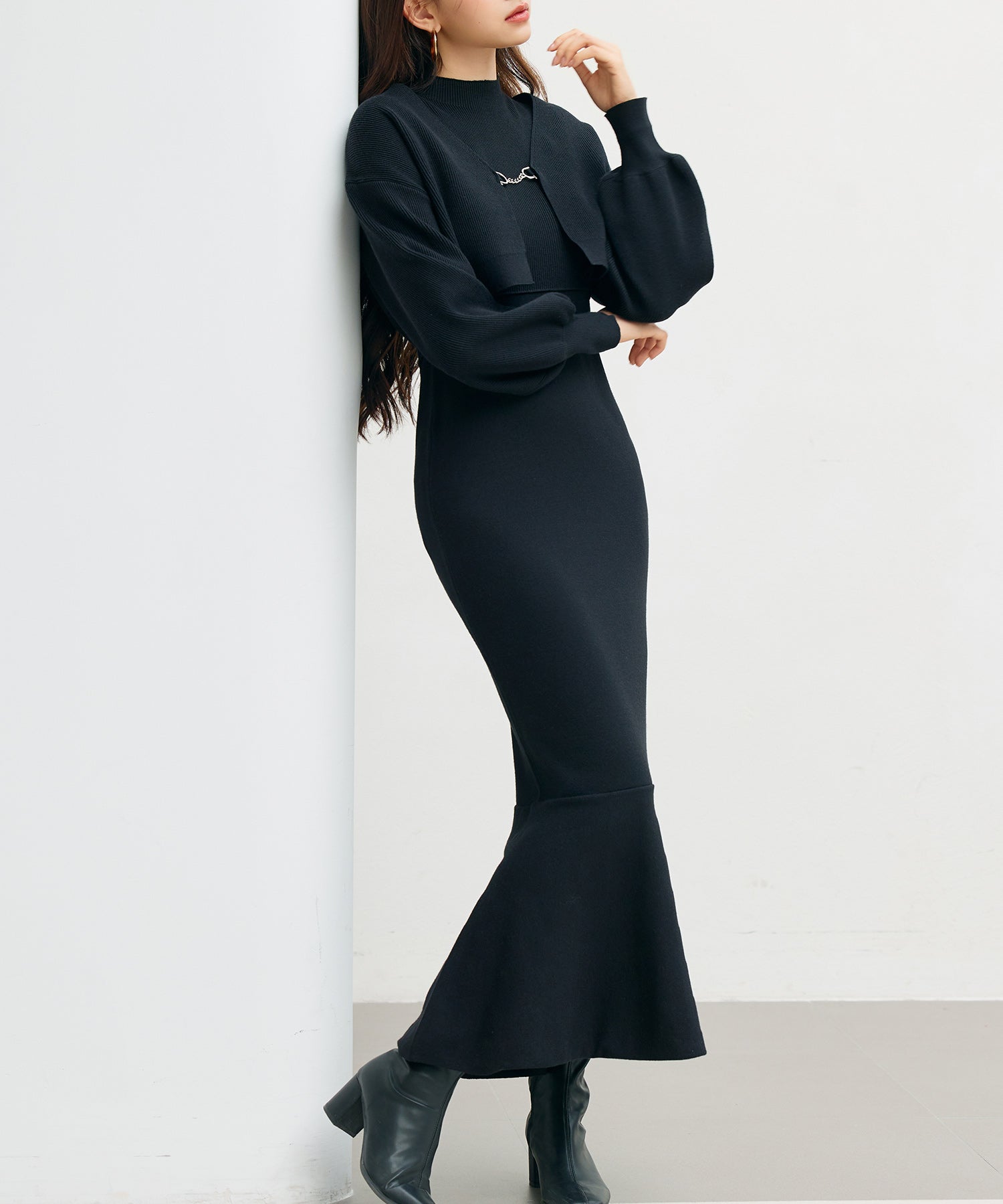 アンサンブル・マーメイドニットワンピースsdp8074 ブラック