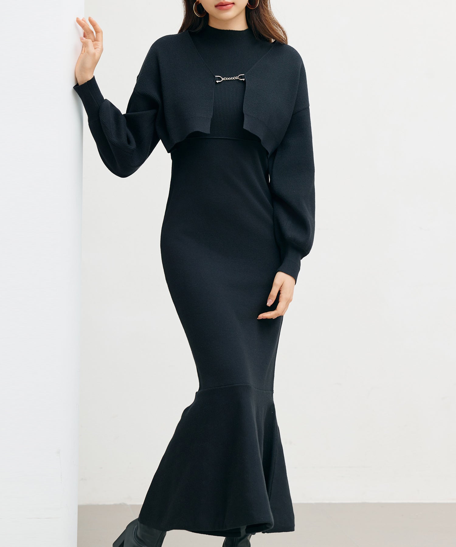 アンサンブル・マーメイドニットワンピースsdp8074 ブラック