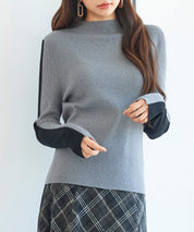 袖配色 ボトル・ネックリブニットプルオーバーsdp8075-102-18