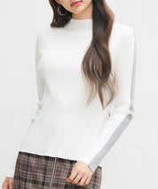 袖配色 ボトル・ネックリブニットプルオーバーsdp8075 アイボリー