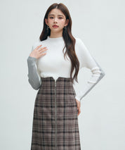 袖配色 ボトル・ネックリブニットプルオーバーsdp8075 アイボリー