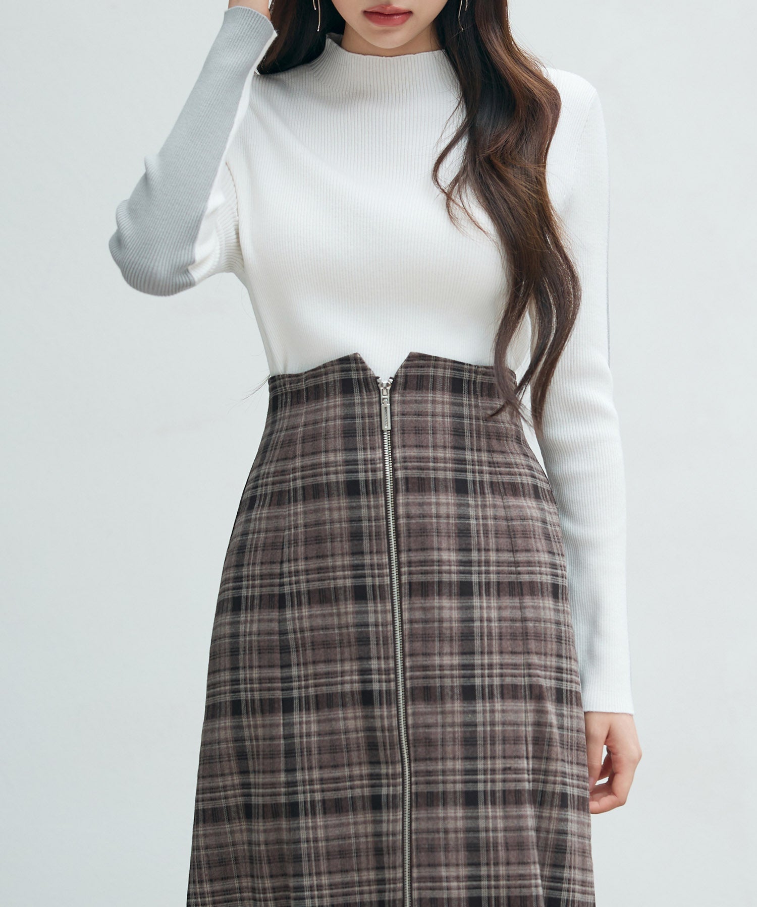 袖配色 ボトル・ネックリブニットプルオーバーsdp8075 アイボリー