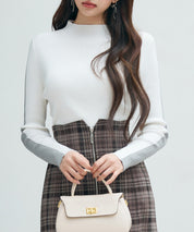 袖配色 ボトル・ネックリブニットプルオーバーsdp8075 アイボリー