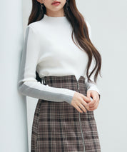 袖配色 ボトル・ネックリブニットプルオーバーsdp8075 アイボリー