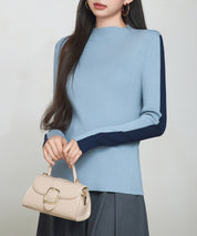 袖配色 ボトル・ネックリブニットプルオーバーsdp8075-102-72