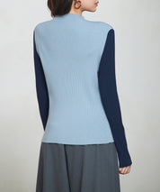 袖配色 ボトル・ネックリブニットプルオーバーsdp8075 ブルーグレー