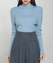 袖配色 ボトル・ネックリブニットプルオーバーsdp8075 ブルーグレー