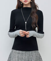 袖配色 ボトル・ネックリブニットプルオーバーsdp8075-102-8