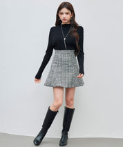 袖配色 ボトル・ネックリブニットプルオーバーsdp8075 ブラック