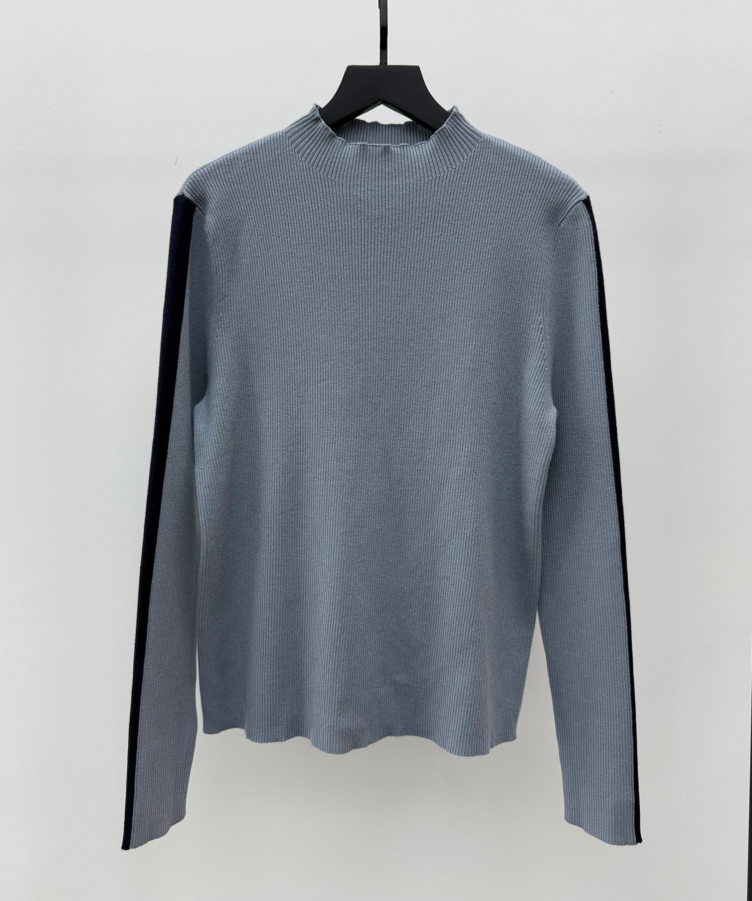 袖配色 ボトル・ネックリブニットプルオーバーsdp8075 ブルーグレー