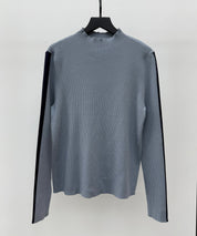 袖配色 ボトル・ネックリブニットプルオーバーsdp8075 ブルーグレー