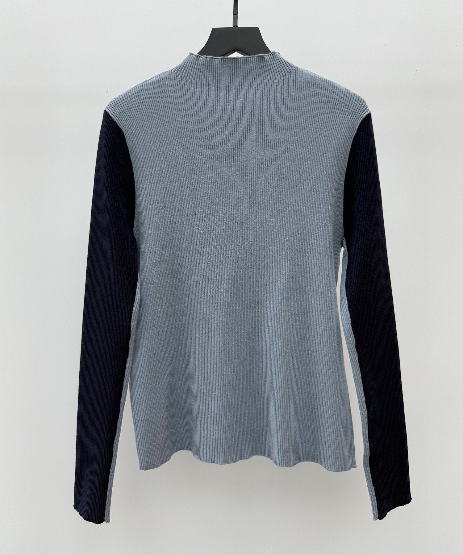 袖配色 ボトル・ネックリブニットプルオーバーsdp8075 ブルーグレー