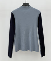 袖配色 ボトル・ネックリブニットプルオーバーsdp8075 ブルーグレー