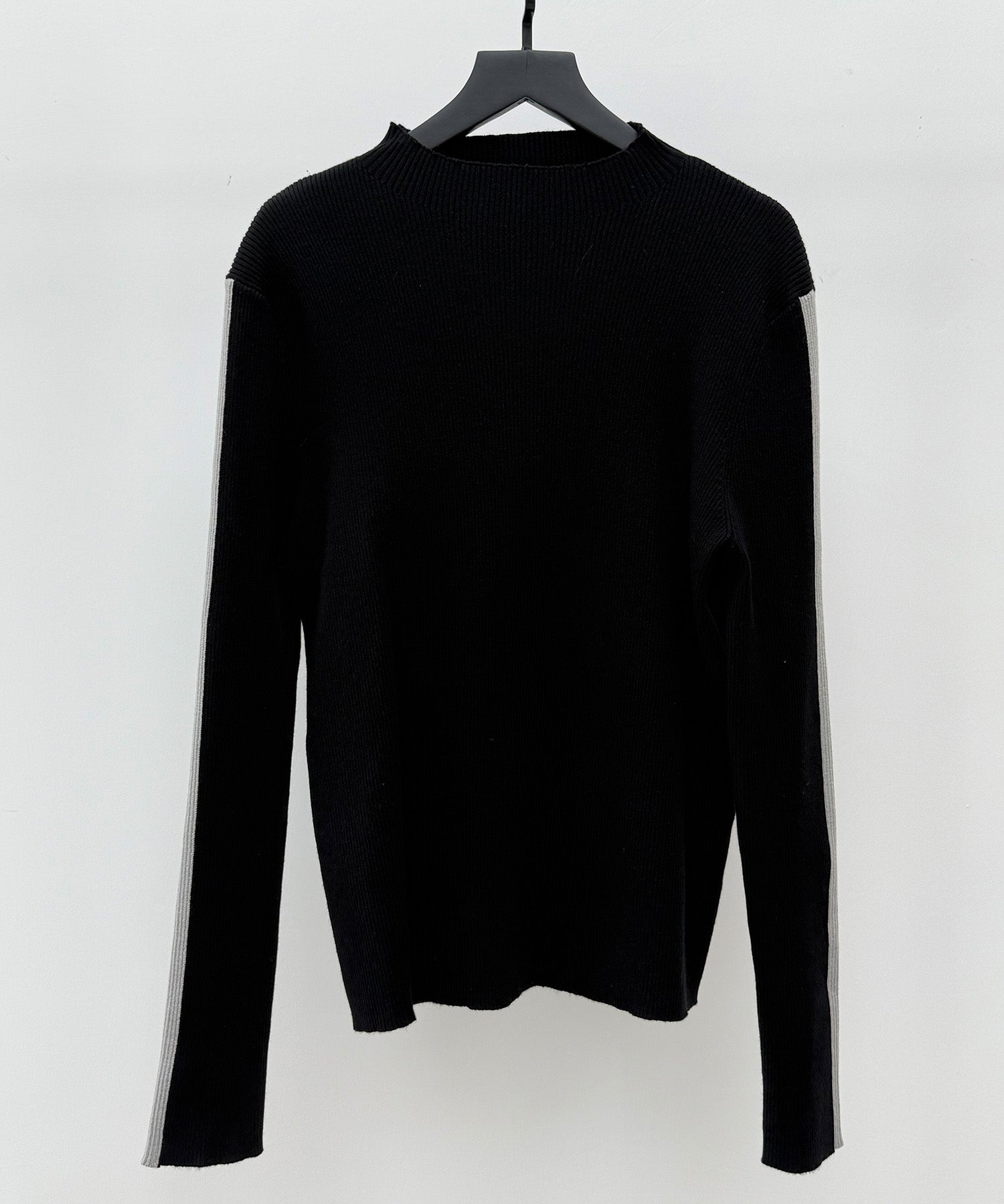 袖配色 ボトル・ネックリブニットプルオーバーsdp8075 ブラック