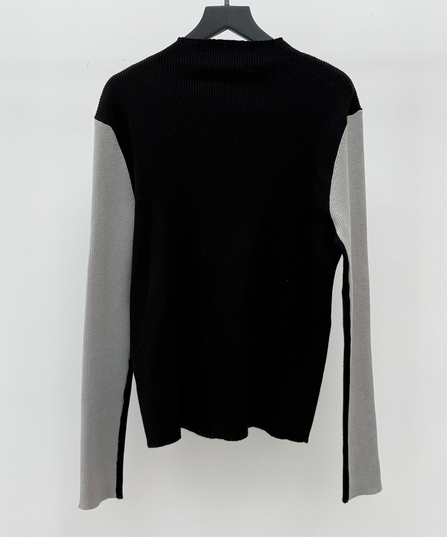 袖配色 ボトル・ネックリブニットプルオーバーsdp8075 ブラック