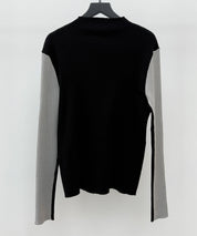 袖配色 ボトル・ネックリブニットプルオーバーsdp8075 ブラック