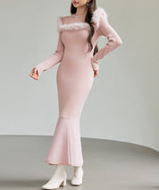 パール付きチュールドッキングマーメイドニットワンピースsdp8076 ピンク