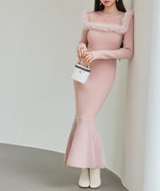 パール付きチュールドッキングマーメイドニットワンピースsdp8076 ピンク