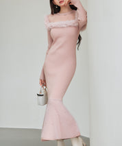パール付きチュールドッキングマーメイドニットワンピースsdp8076 ピンク
