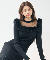 パール付きチュールドッキングマーメイドニットワンピースsdp8076 ブラック