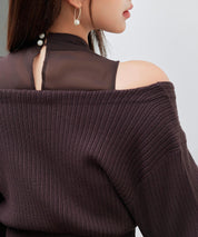 ドッキングカシュクールマーメイドニットワンピースsdp8077 チョコ