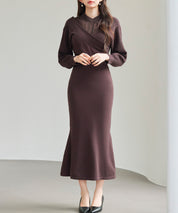 ドッキングカシュクールマーメイドニットワンピースsdp8077 チョコ