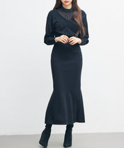 ドッキングカシュクールマーメイドニットワンピースsdp8077 ブラック