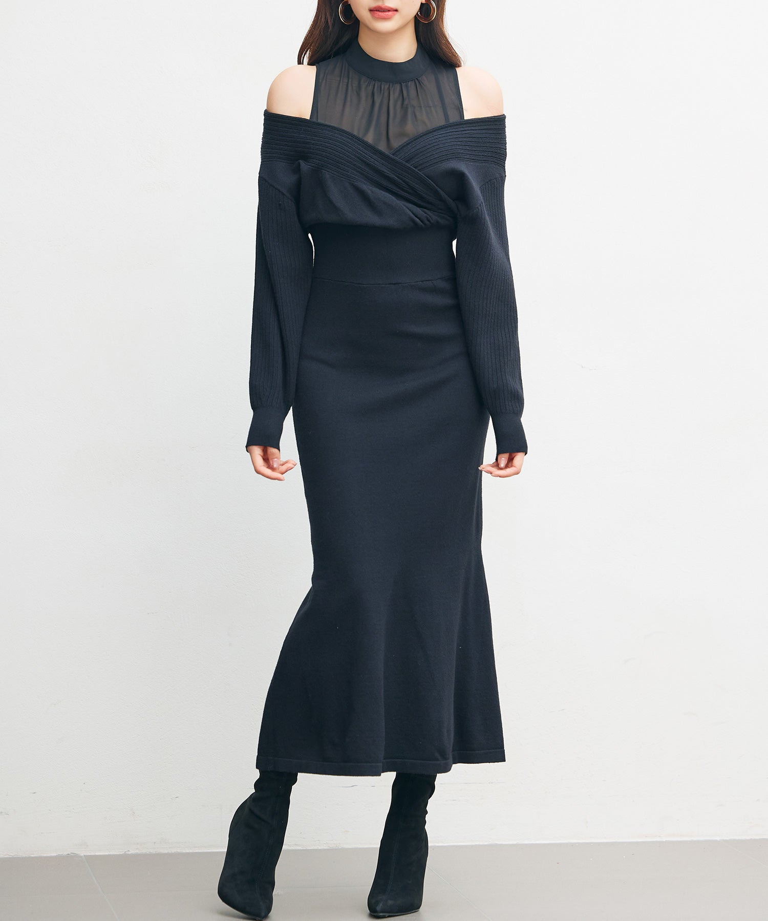 ドッキングカシュクールマーメイドニットワンピースsdp8077 ブラック