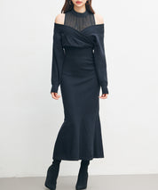 ドッキングカシュクールマーメイドニットワンピースsdp8077 ブラック