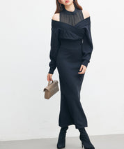 ドッキングカシュクールマーメイドニットワンピースsdp8077 ブラック