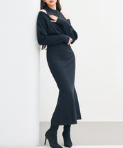 ドッキングカシュクールマーメイドニットワンピースsdp8077 ブラック