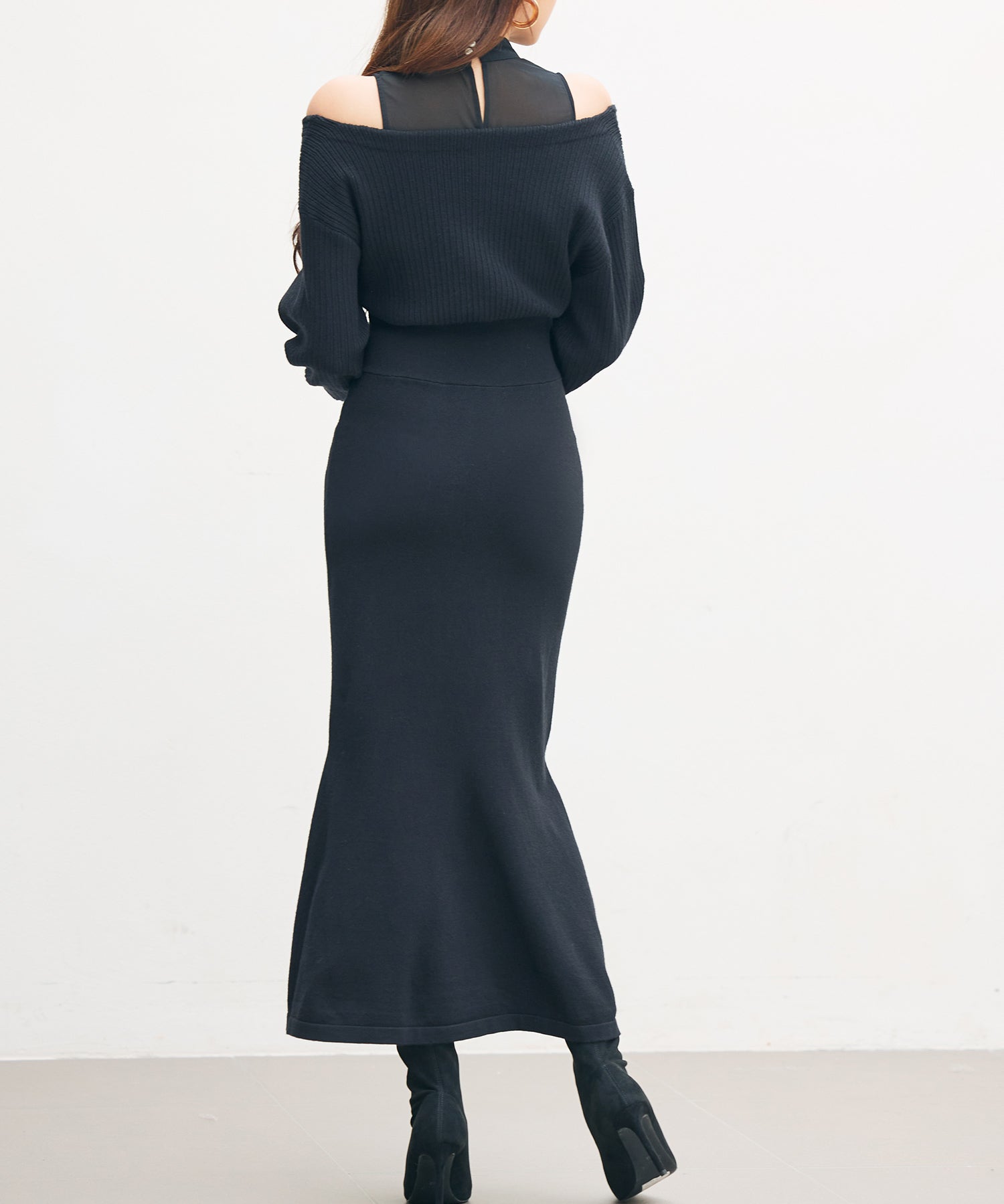 ドッキングカシュクールマーメイドニットワンピースsdp8077 ブラック