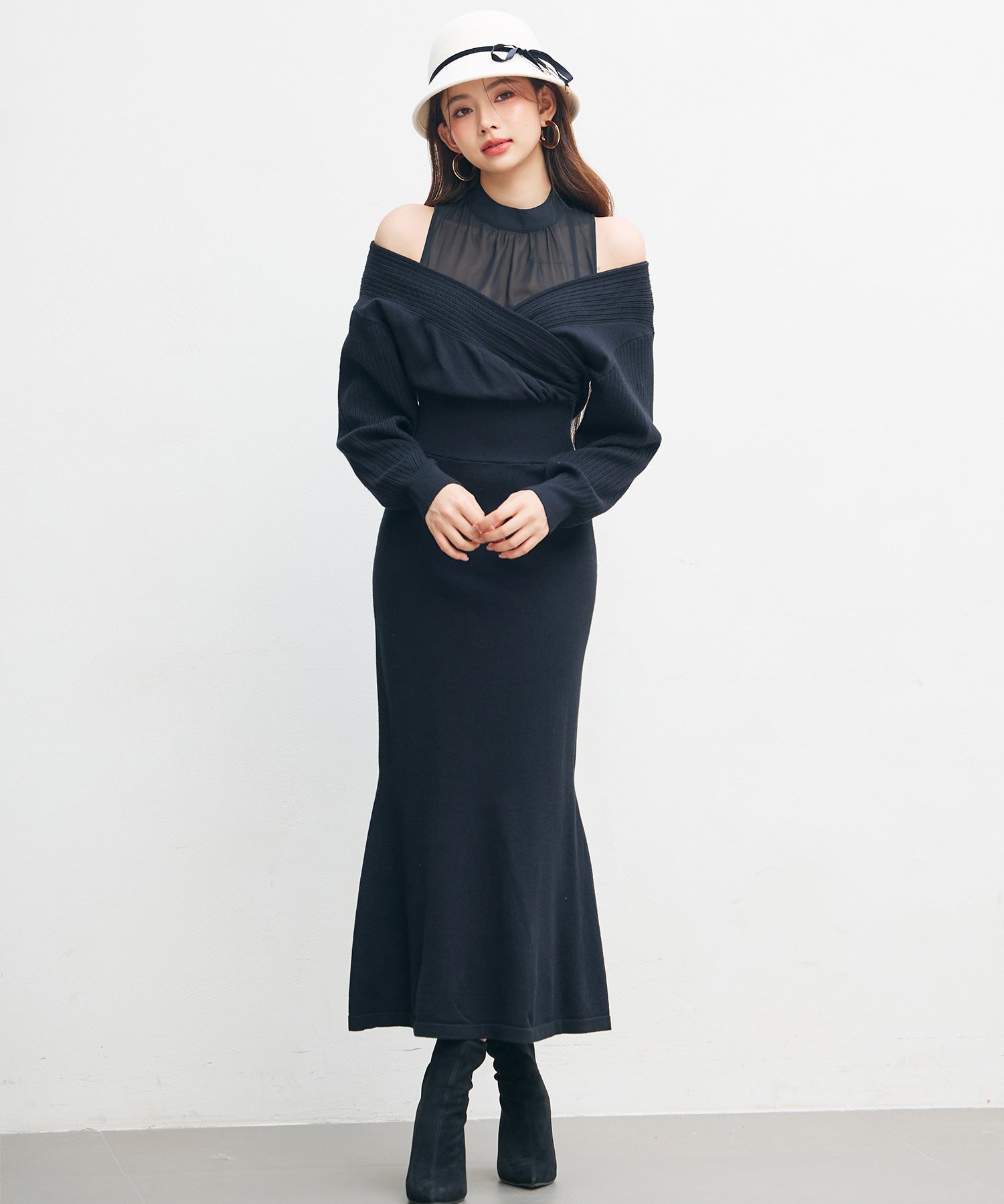 ドッキングカシュクールマーメイドニットワンピースsdp8077 ブラック