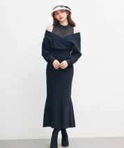 ドッキングカシュクールマーメイドニットワンピースsdp8077 ブラック