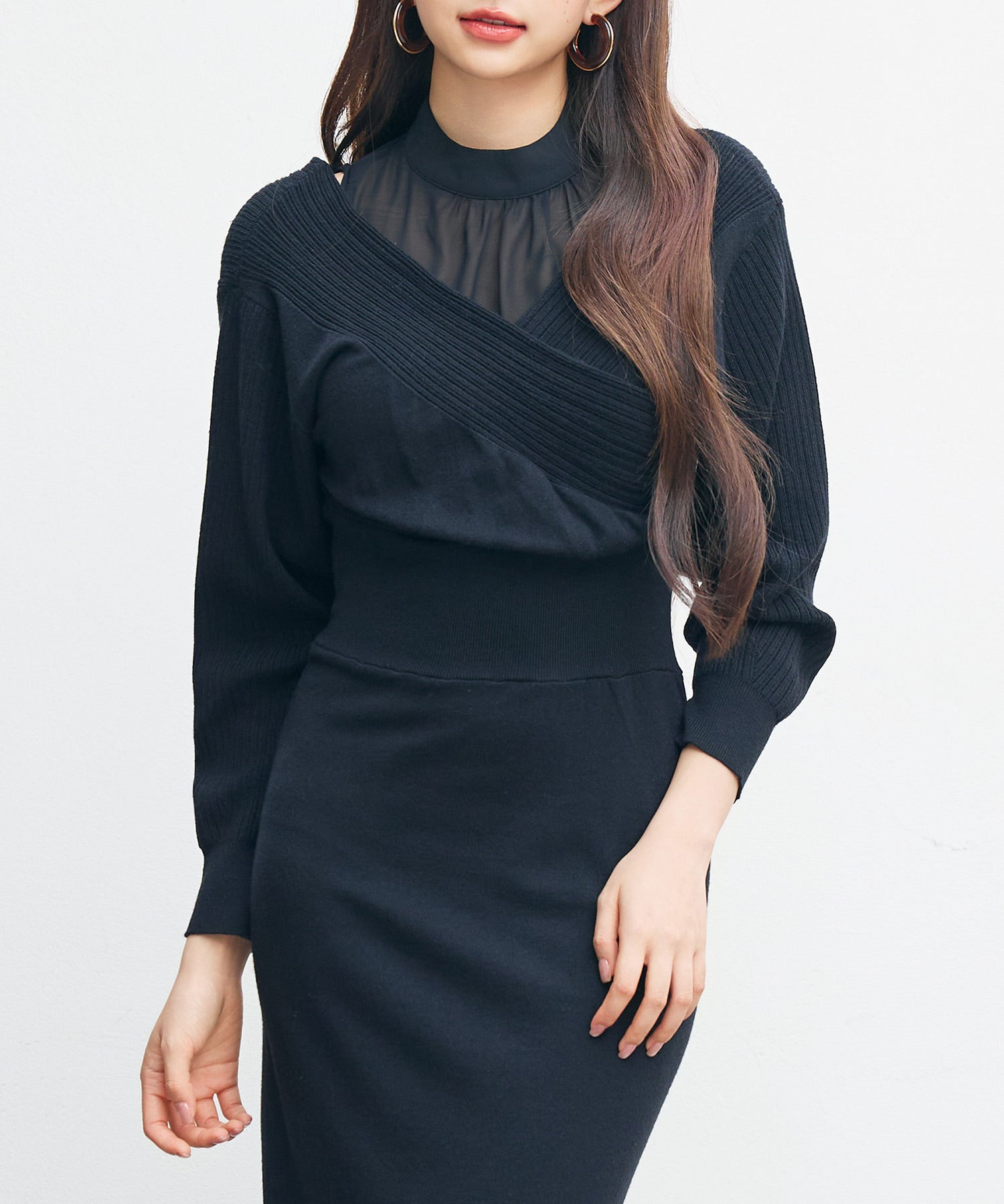 ドッキングカシュクールマーメイドニットワンピースsdp8077 ブラック