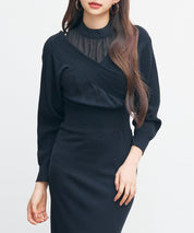 ドッキングカシュクールマーメイドニットワンピースsdp8077 ブラック