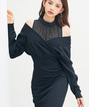 ドッキングカシュクールマーメイドニットワンピースsdp8077 ブラック