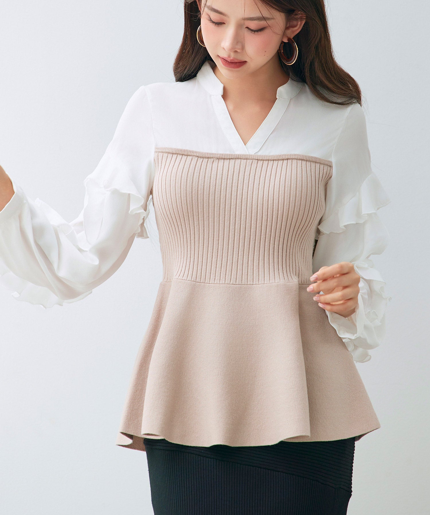 ニットビスチェドッキングペプラムブラウンsdp8079-102-14