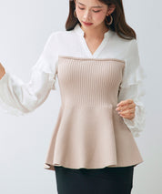 ニットビスチェドッキングペプラムブラウンsdp8079-102-14