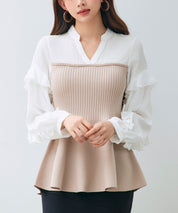 ニットビスチェドッキングペプラムブラウンsdp8079 ベージュ