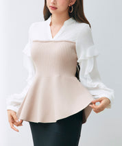 ニットビスチェドッキングペプラムブラウンsdp8079 ベージュ