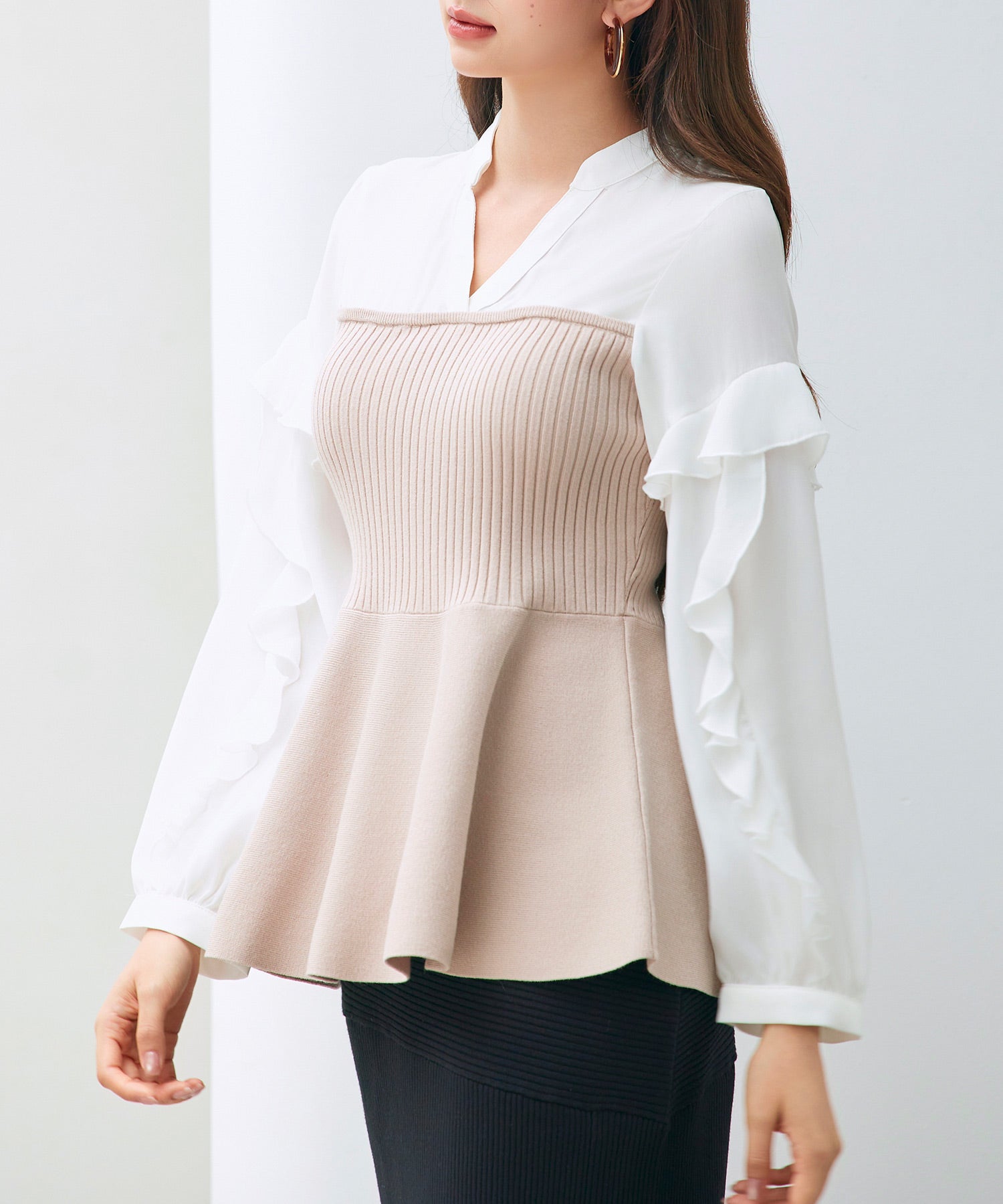 ニットビスチェドッキングペプラムブラウンsdp8079 ベージュ