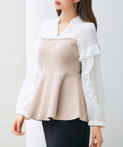 ニットビスチェドッキングペプラムブラウンsdp8079 ベージュ