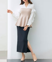 ニットビスチェドッキングペプラムブラウンsdp8079 ベージュ