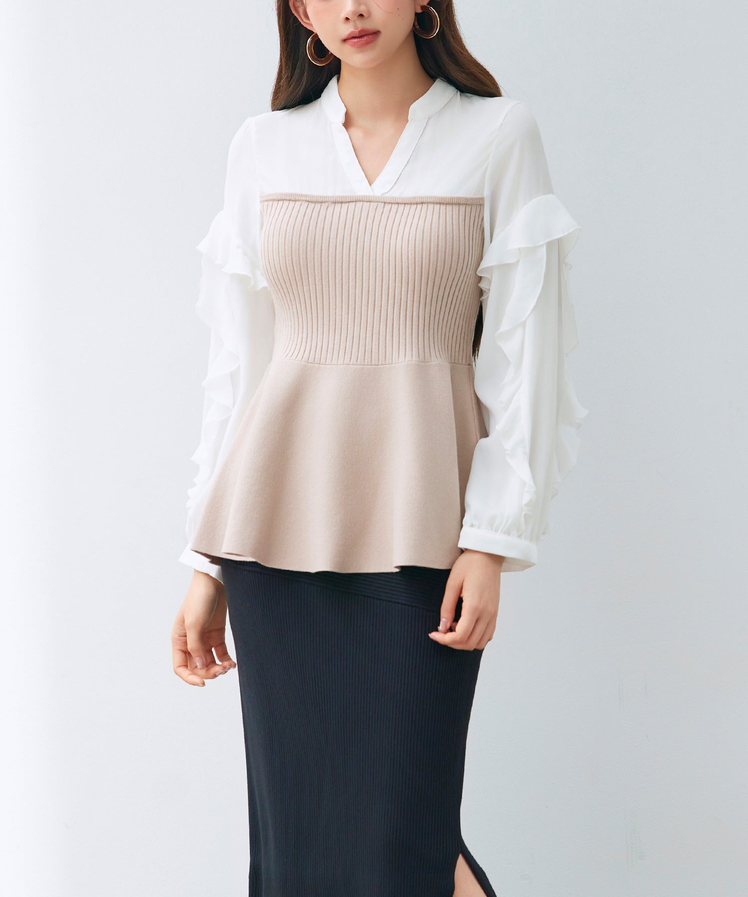 ニットビスチェドッキングペプラムブラウンsdp8079 ベージュ