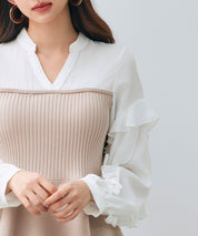 ニットビスチェドッキングペプラムブラウンsdp8079 ベージュ