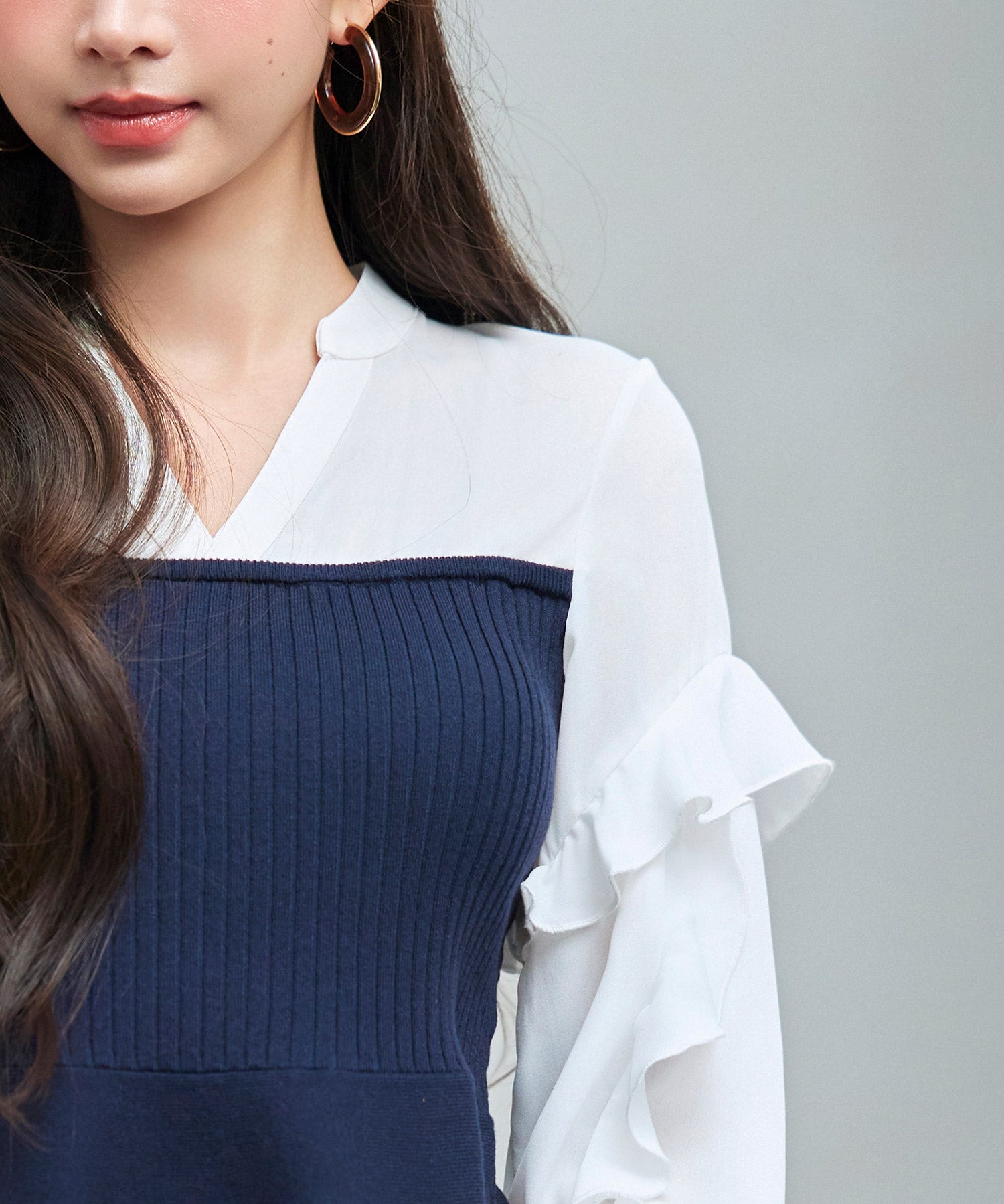 ニットビスチェドッキングペプラムブラウンsdp8079 ネイビー